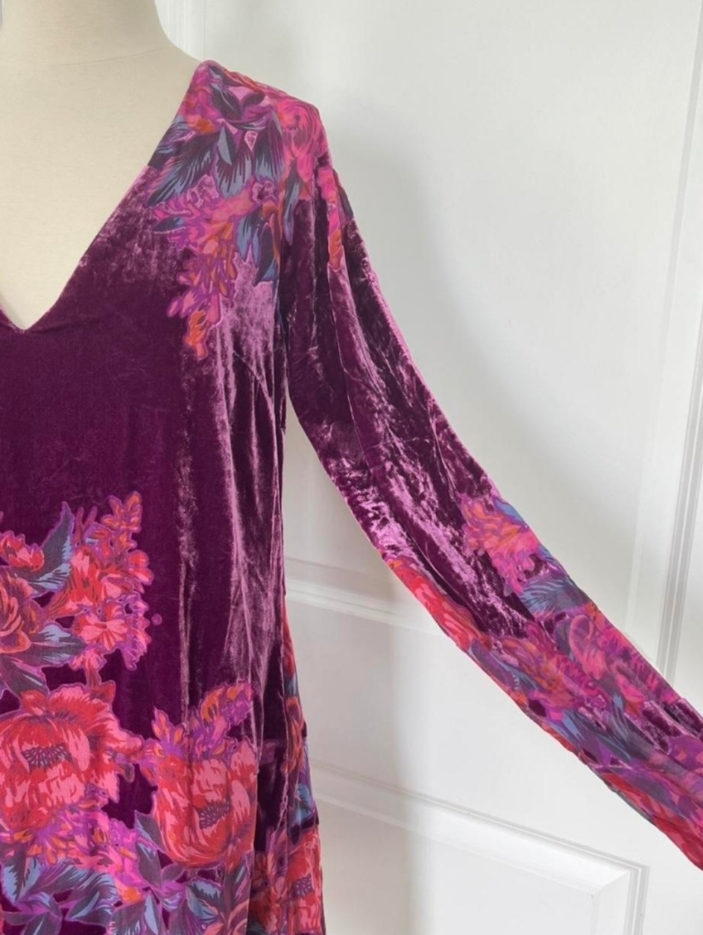 Free People Plum Velvet Floral V-Neck Maxi Dress - Picture 5 of 8